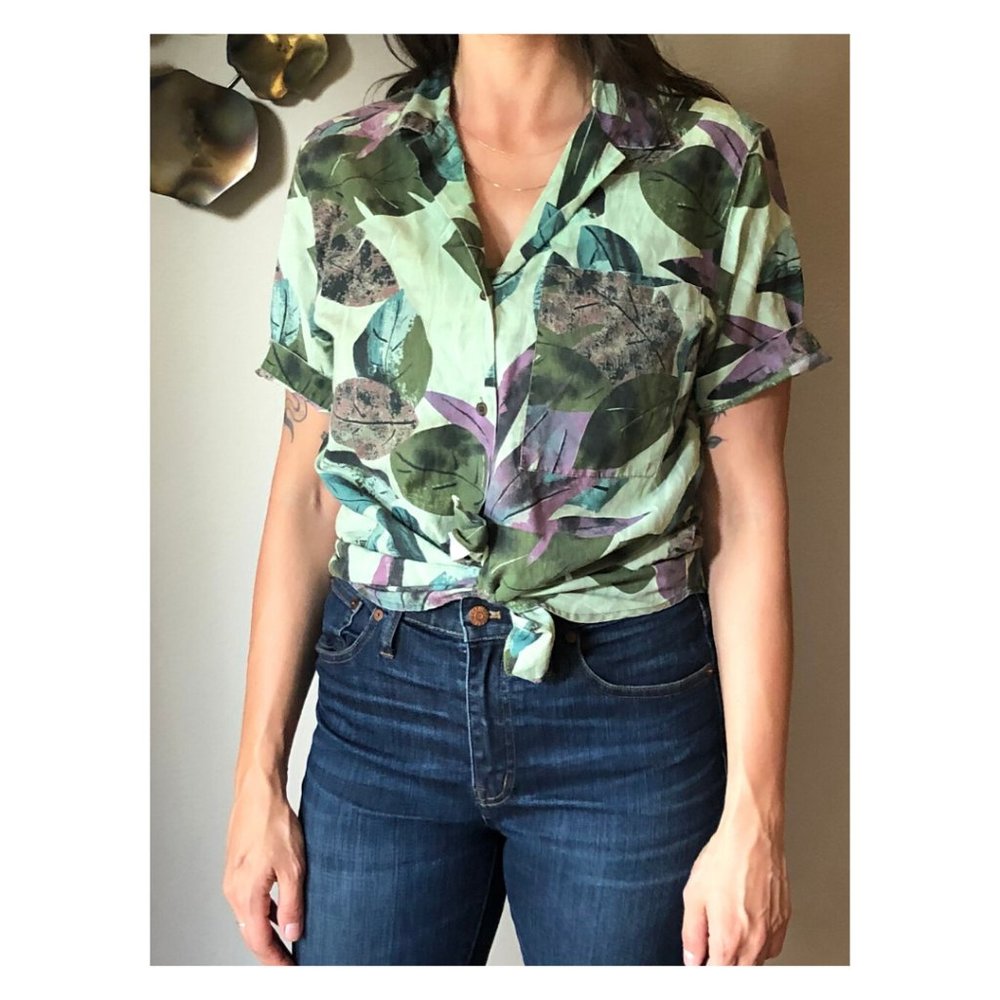 90's Vintage Button Up Cotton Short Sleeve Top